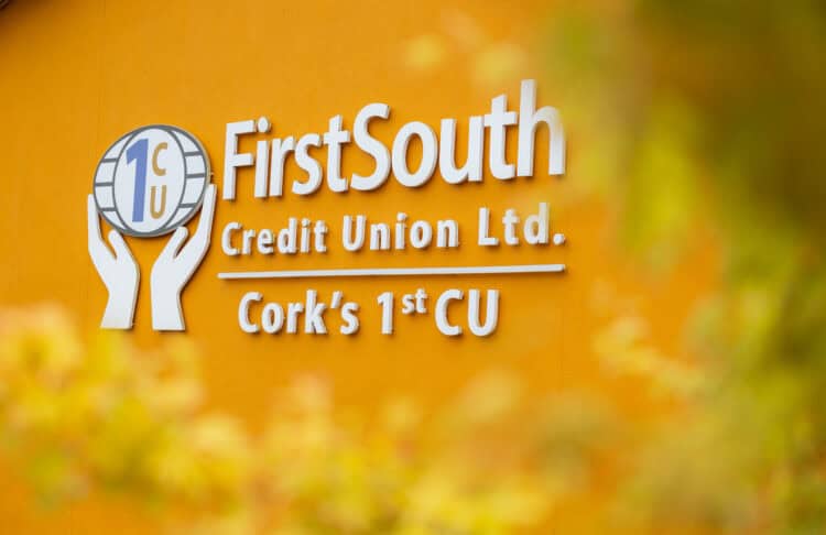 Photo of a Credit Union in Cork. The First South Credit Union Logo is seen on the front of an orange building.