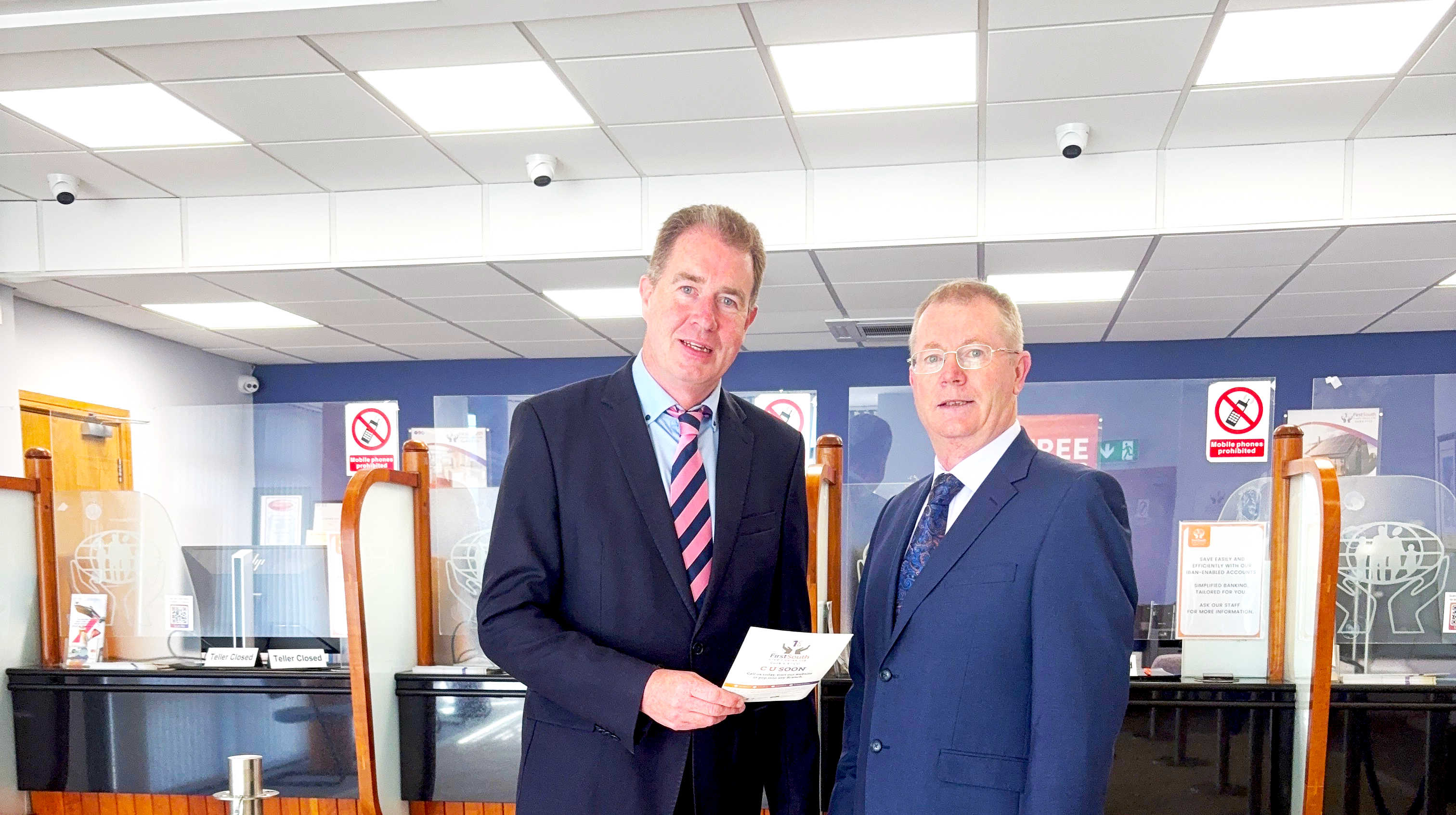 Out-going CEO, George Cantwell welcomes in-coming CEO, Marc Power to our Ballinlough Branch.